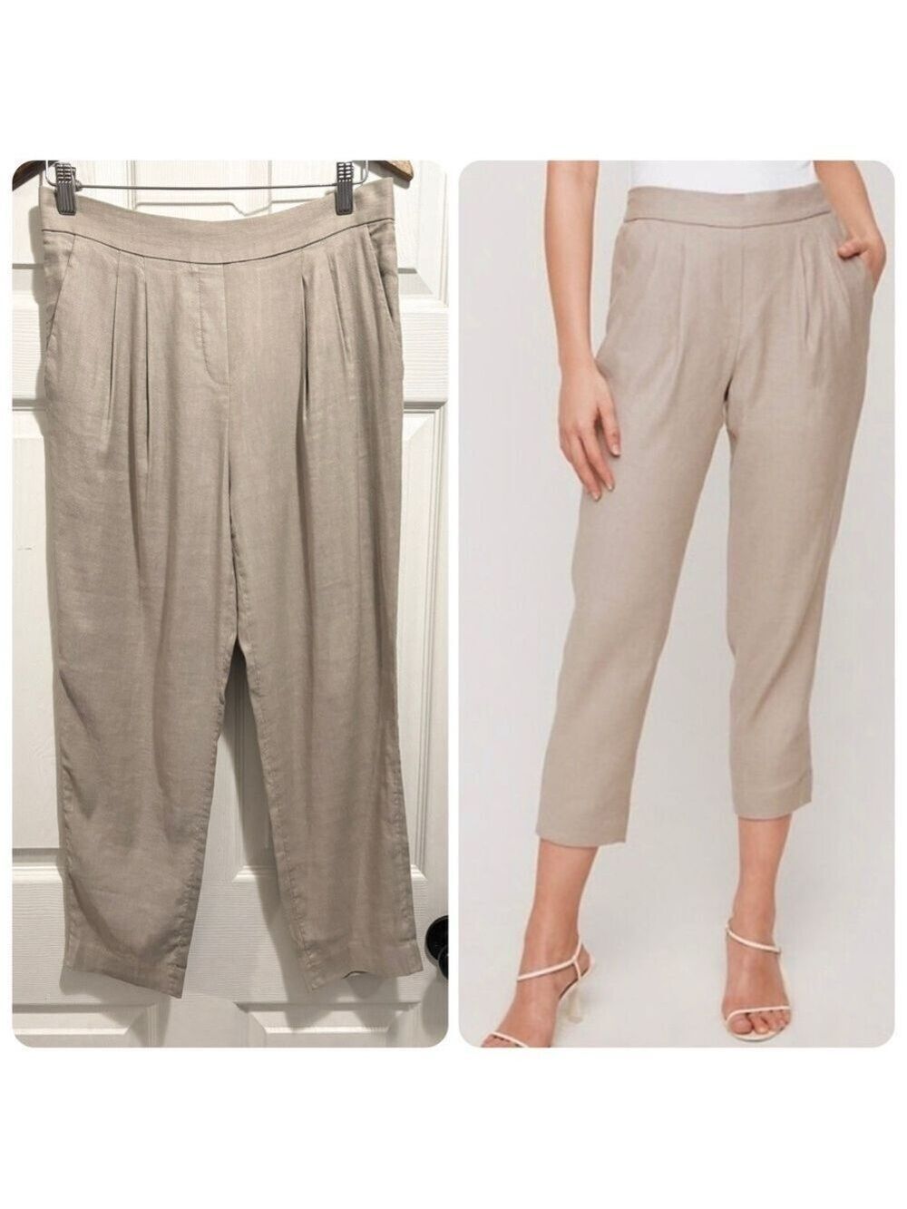 Aritzia Babaton Cohen Mid Rise Slim Leg Ankle Trousers Pants Linen Blend Size 8
